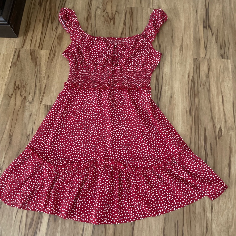 Red floral dress with bow